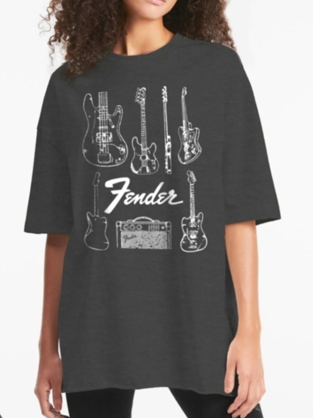 Fender Gray/Black Short Sleeve Tee with Fender Guitar Styles Logo on Front - L